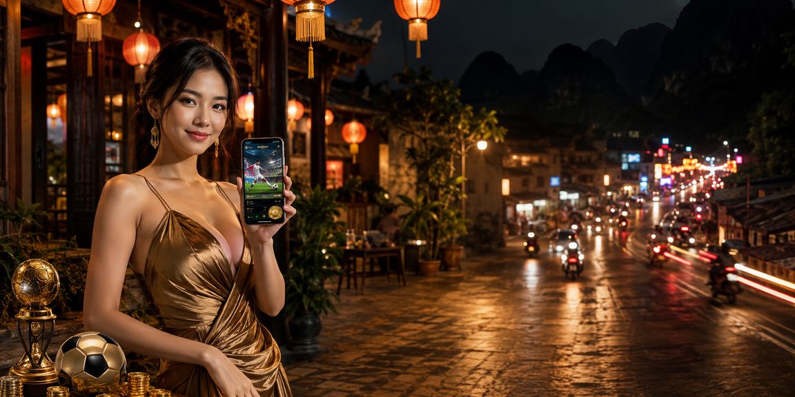 Nhóm bạn tại chợ đêm Ninh Bình xem bóng đá và tham gia cá cược thể thao vui vẻ trong không khí lành mạnh